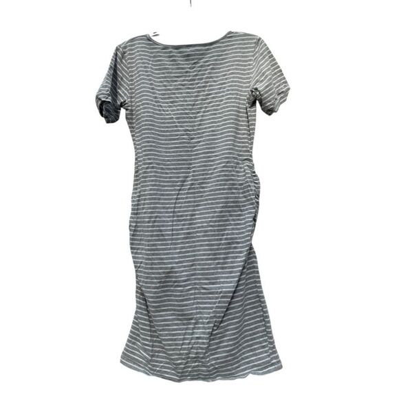 Maternity short sleeves ruched gray dress size L stripes - Picture 3 of 3